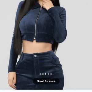 Velour skirt set Navy NWT